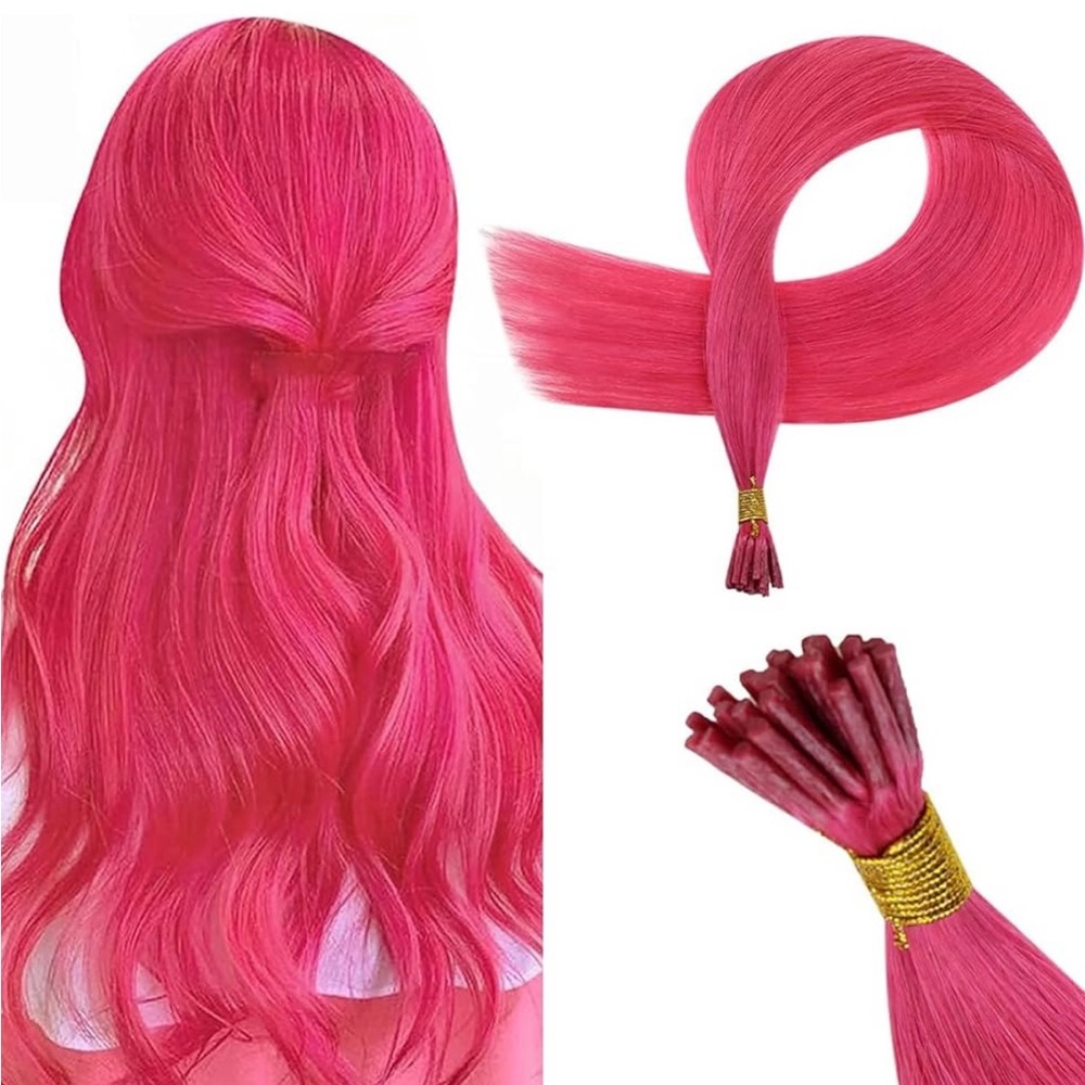 Red and Pink I tip hair extensions